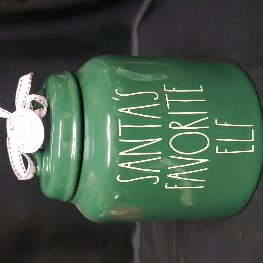 Rae Dunn NWT Deep Green Cookie Jar "SANTA'S FAVORITE ELF"
